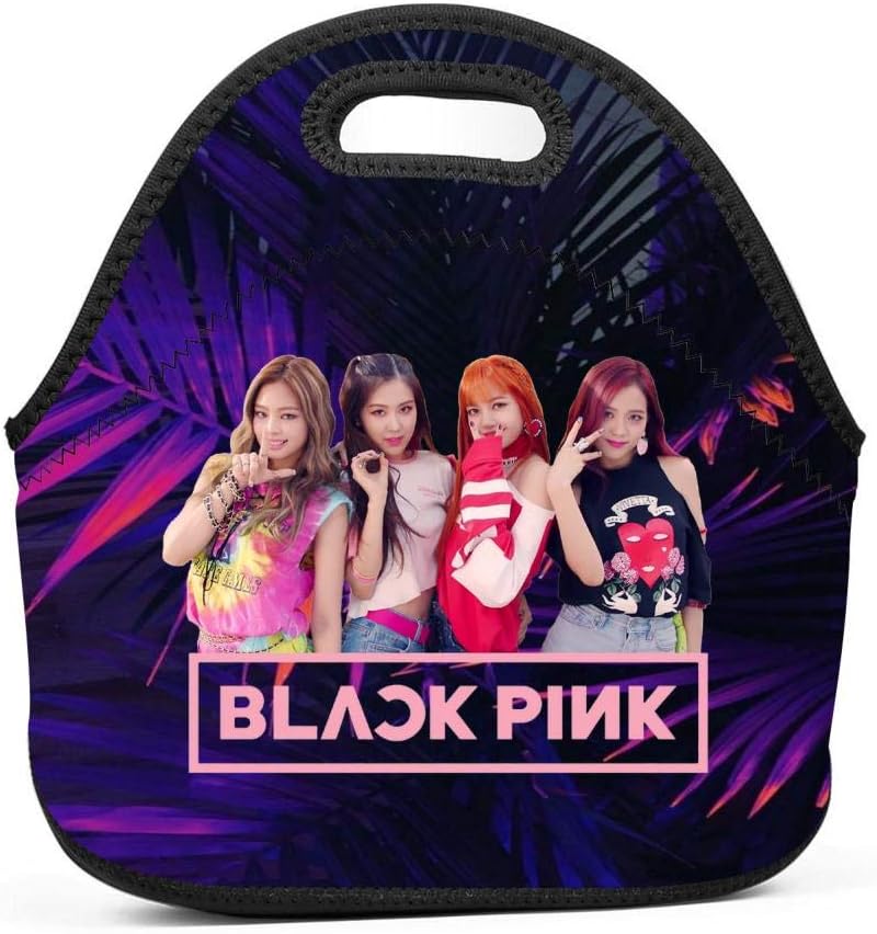 Neoprene Lunch Bag - Removable Shoulder Strap-Large Size Reusable Lunch Handbag, Black-Pink Tote Waterproof Outdoor Travel Picnic Carry Case Lunchbox with Zipper for Womens Mens Boys Girls