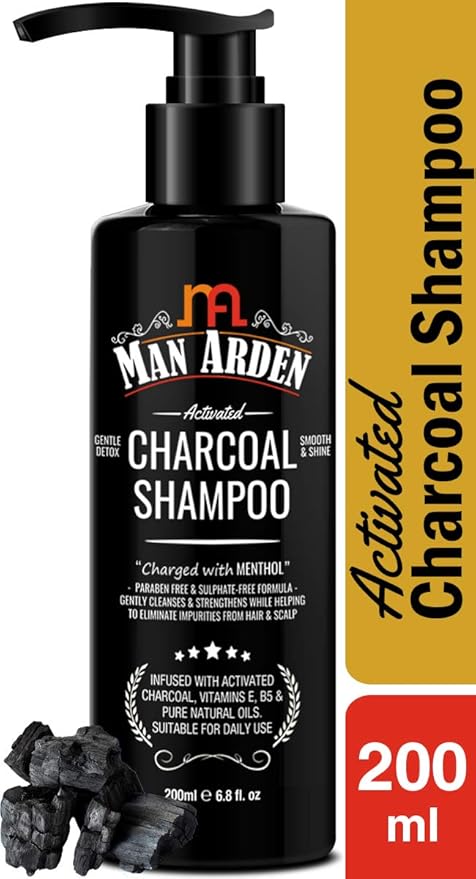 Man Arden Activated Charcoal Shampoo With Argan Oil (No Sulphate, Paraben or Silicon), 200ml - Daily Clarifying and Cleansing Hair Shampoo for Men