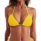 Sucrefas Women's Triangle Bikini Tops String Sexy Halter Push Up Padded Swimsuit Top