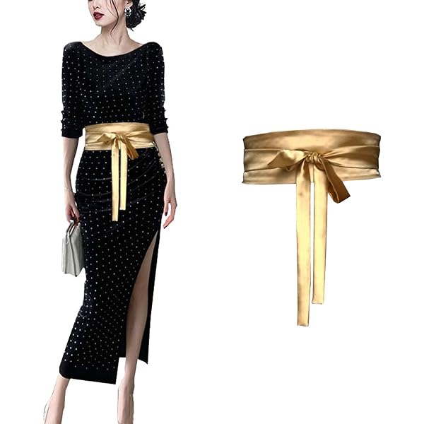 4583 Women\'s Belt Tassel Strap Double Loop Imitation Silk Tie Lace Up Wrap Corded Cummerbund Belt Black - Judith Leiber main image 3