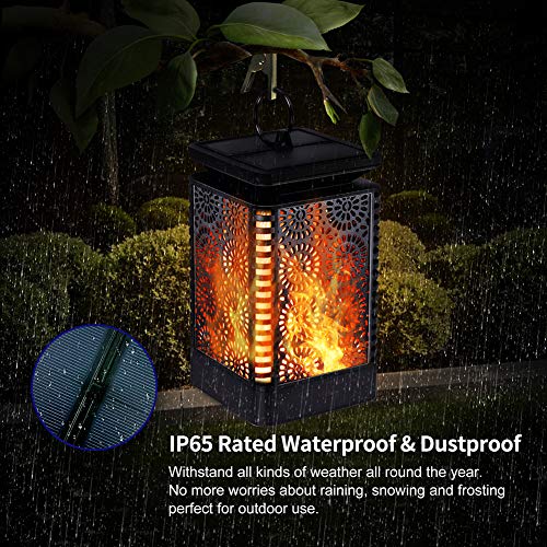 Solar Lantern Lights Outdoor Hanging with Flickering Dancing Flame, Waterproof Solar Powered LED Umbrella Lantern Lights Decoration for Patio Yard Garden Pathway Table, 2 Pack