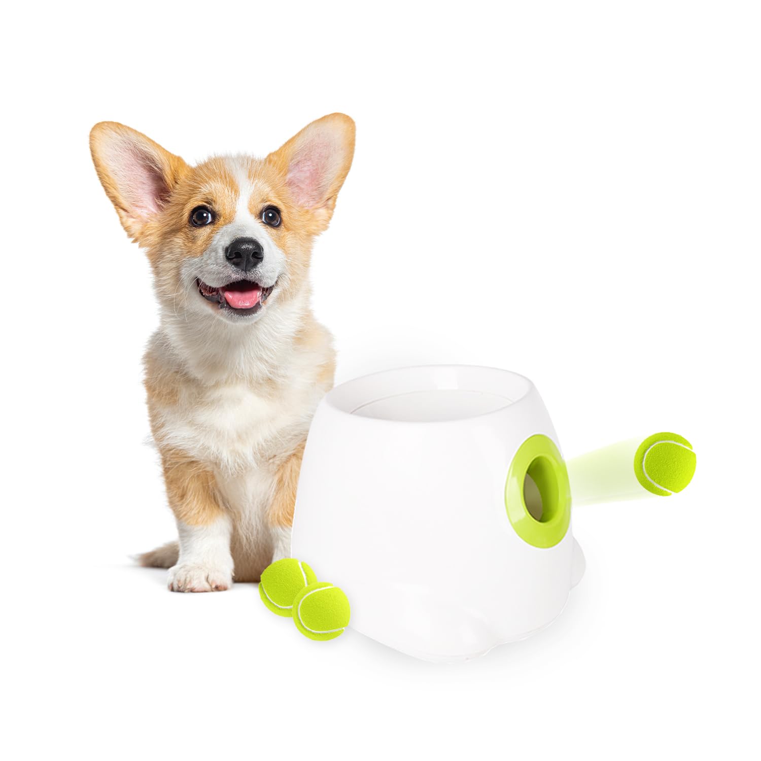 ALL FOR PAWS Automatic Dog Ball Launcher, USB Rechargeable Dog Tennis Ball Thrower, Fetch Toy for Small & Medium Dogs, Includes 3pcs 2" Tennis Balls, Mini Ball Throwing Machine for Puppies