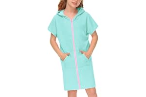 BesserBay Unisex Kids Zip Up Terry Swim Cover Up Cozy Hooded Bathrobe with Pockets 3-14 Years