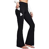 Ewedoos Fleece Lined Yoga Pants with Pockets Water Resistant Hiking Pants Women High Waist Flare Leggings Winter Warm Pants