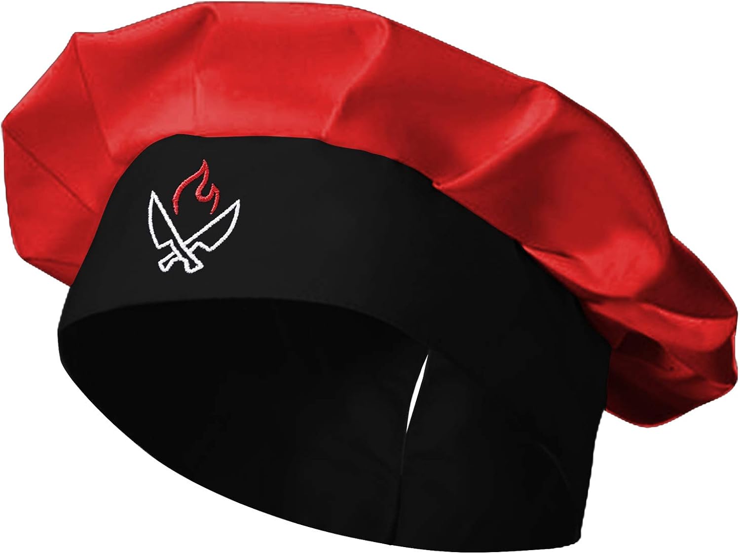 Chef Hat Adult Adjustable Velcro Kitchen Cooking Chef Cap (Red/Black - Knifes, 1): Clothing