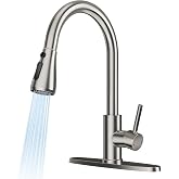 FEELSO Kitchen Faucets with Pull Down Sprayer, Brushed Nickel | Lead-Free NSF Certified, High Arc, Stainless Steel, Single Handle, Kitchen Sink Faucet, 1 or 3 Hole, Farmhouse Laundry RV Bar