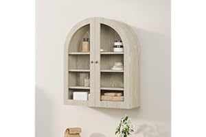 Garvee Arched Wall Cabinet, Small Wall-Mounted Bathroom Medicine Cabinet with Glass Doors & Adjustable Shelves, Space-Saving 