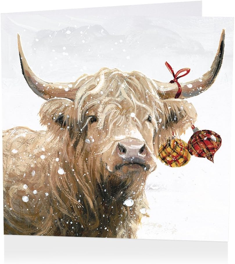 Art Marketing Charity Christmas Cards - Christmas Coo Highland Cow - Eco-Friendly and Recyclable - Pack of 6 Cards
