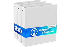 XRUNMIX Bulk 3 Packs 1'' Economy 3-Ring Binders, 1 Inch Round Rings, US Letter Size 8.5'' x 11'', 200 Sheets Capacity, ClearVue Presentation View, Non-Stick, White (3)