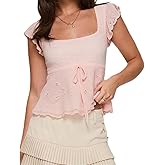 Women Y2k Lace Shirts Teen Girl Cute Short Sleeve Tees Babydoll Top Summer Crop Blouse Going Out Streetwear