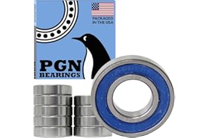 PGN (10 Pack) 6002-2RS Bearing - Lubricated Chrome Steel Sealed Ball Bearing - 15x32x9mm Bearings with Rubber Seal & High RPM