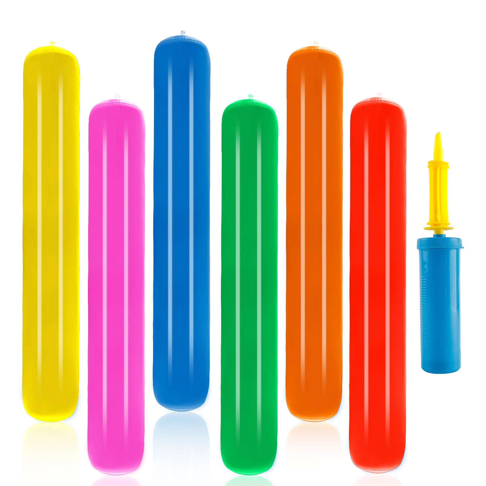 6Pcs Pool Inflatable Sticks with Inflator Pump, Summer Swimming Pool Noodle Toy PVC 6 Colorful Set Underwater for Kids Adult