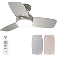Amico Ceiling Fans with Lights, 30 inch Low Profile Ceiling Fan with Light and Remote Control, Flush Mount, Reversible, 3CCT, Dimmable, Noiseless, Nickel Ceiling Fan for Bedroom, Indoor/Outdoor Use