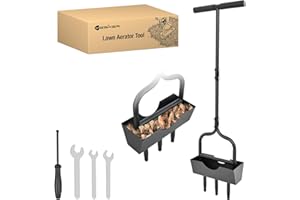 Yesker Lawn Aerator Coring Tool with Soil Core Tray, 39 inches Manual Garden Plug Aerator for Grass Aeration, Yard Aerator & Cleaning Tool for Compacted Soil, Lawn Care