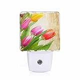 Chrobak LED Night Light,Vintage Colorful Tulips LED