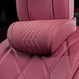 Dapucarin Car Headrest Memory Foam Neck Pillow for Driving with Genuine Nappa Leather Cover Soft Comfortable Seat Head Pillow Cushion for Most Cars SUV Sedan Home Office Red (1PC)
