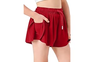 Hvididan Butterfly Shorts Girls 2 in 1 Flowy Skorts with Pocket Athletic Running Tennis Skirts 3-14Y