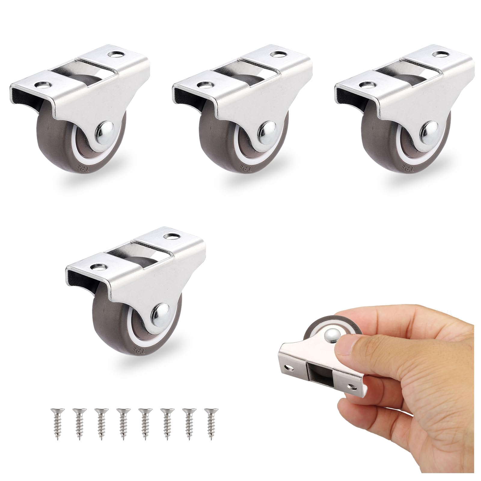 4Pcs Mini Rigid Caster Wheels 1 Inch, Low Profile