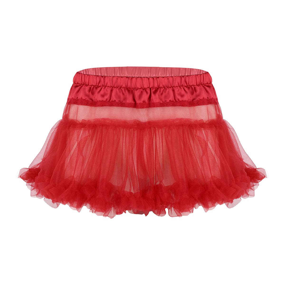 Men's Sissy Satin Frilly Mini Petticoat Layered Tulle Tutu Skirt Costumes