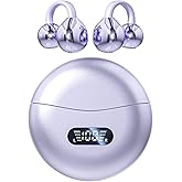 Piluyaa Clip-on Earbuds,Open Ear Earbuds Wireless Bluetooth 5.4, Lightweight Open Ear Headphones with C-Shaped Bridge,Slim Hook,60H Battery,Waterproof,for Glasses Wearers and Workouts (Purple)