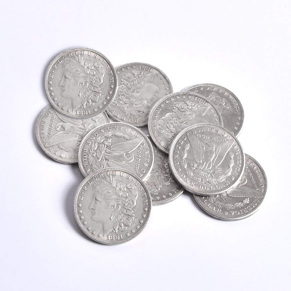 Enjoyer Steel Morgan Dollar Magic Tricks Coin Magic Gimmick Stage Illusions Appearing/Disappearing Magician Props ,10 Pcs/Lot
