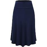 Lock and Love Women's Solid Ombre Lightweight Flare Midi Pull On Closure Skirt S-XXXL Plus Size