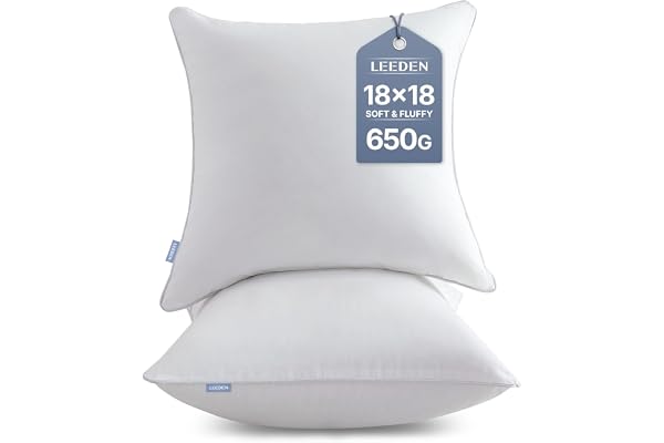 Leeden 18 x 18 Pillow Inserts (Set of 2) - Throw Pillow Inserts with 100% Cotton Cover - 18 Inch Square Interior Sofa Pillow