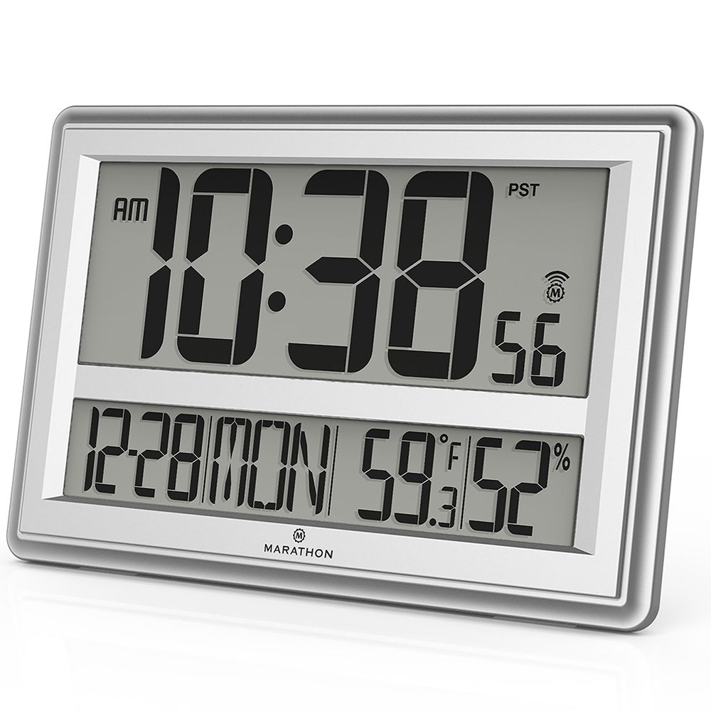 MARATHON CL030056SV Jumbo Atomic Wall Clock with Temperature and