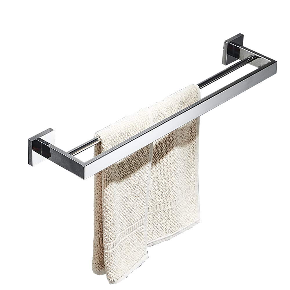 60 cm Double Layer Bathroom Towel Rail Wall Mounted, Polished Chrome, SUS 304 Stainless Steel