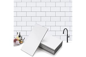 V-MOZZA 100-Piece Faux Stone Peel and Stick Backsplash Tile, Waterproof Thick PVC Stick On Subway Wall Tile for Kitchen Bathroom Laundry Room Fireplace - 3" x 6",White