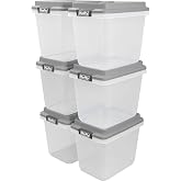 Hefty 32 Qt Hi-Rise Storage Bin with Lid, Stackable Plastic Storage Container, Organizer for Home, Garage &amp; Closet, 6 Pack, Gray