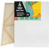 ARTEZA Large Stretched Canvas for Painting, 30 x 40 in, Pack of 2 | Cotton Surface, Pinewood Bars, Pre-Primed with 8 oz Acid-Free Acrylic Gesso, For Oil, Acrylic, Gouache and Tempera