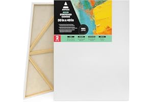 ARTEZA Stretched Canvas, 30 x 40 Inches, Pack of 2, Blank White Large Canvas for Acrylic, Oil and Gouache Painting