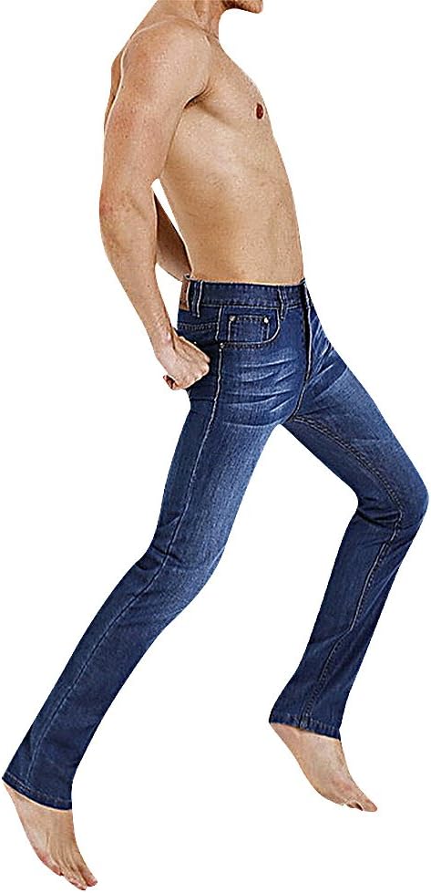 LAZERE Men's Classic Casual Fitted Jeans Straight Basic Low Waist Spring Fashion, Blue 34 (US 33)