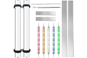 DIYOOHOMY 14 Polymer Clay Tools Acrylic Roller Clay Rolling Pin with Thickness Rings Tissue Blade Sculpting Earring Making Kit Supplies Slicer Knife Dotting Tool Jewelry Accessories Mini Cutters Press