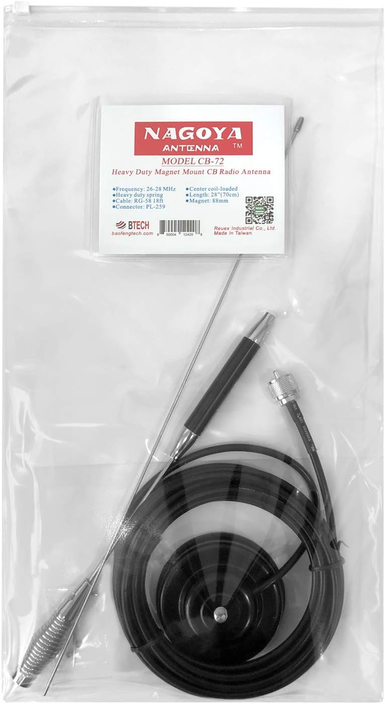 Nagoya CB-72 28" CB Antenna (26-28 MHz), Center Coil-Loaded Heavy Duty Spring with Magnetic Mount, Includes 18' of RG-58A/U Cable with a PL-259 Connector: Car Electronics