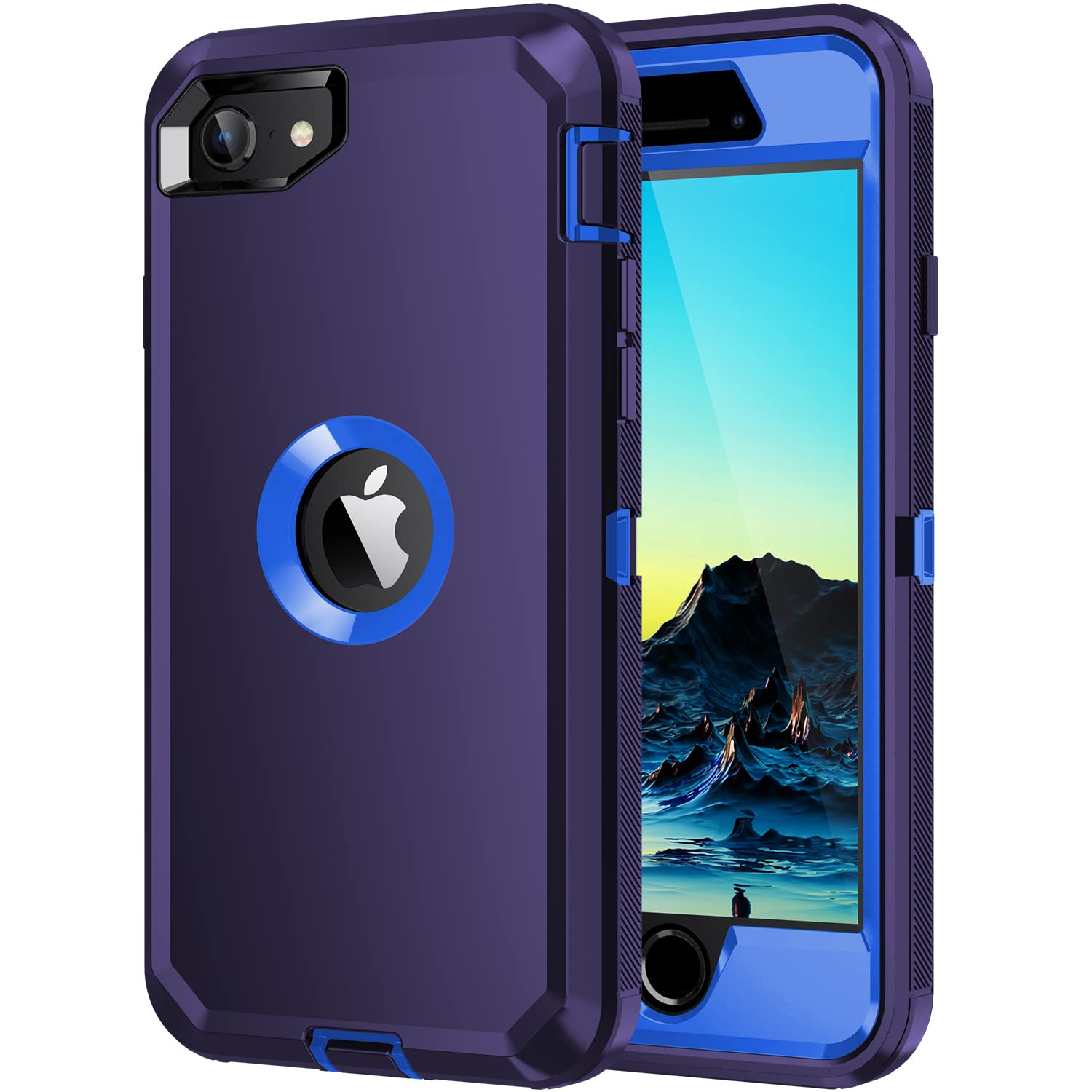 Mieziba for iPhone SE 2022/2020 Case,[Built in Screen Protector] Heavy Duty Shockproof [3 Layers] Full Body Protection Rugged Cover for iPhone SE (3rd Gen/2nd Gen) 4.7",Dark Blue