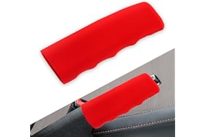 Jawmoy 1 PC Car Handbrake Cover, Silicone Decorative Cover, Wave Shaped Handbrake Protector, for Car Brake Levers (Red)