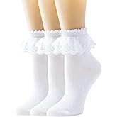 SEMOHOLLI Women Ankle Socks, Pearl Lace Ruffle Frilly Comfortable No-Show Cotton Princess Socks