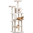 MWPO 70.1-Inch Large Cat Tree, Multi-Level Tall Cat Tower for Indoor Cats, Plush Cat Condo with Big Padded Perches, Sisal-Covered Scratching Posts, Hammock, Toys for Kittens & Cats - Beige