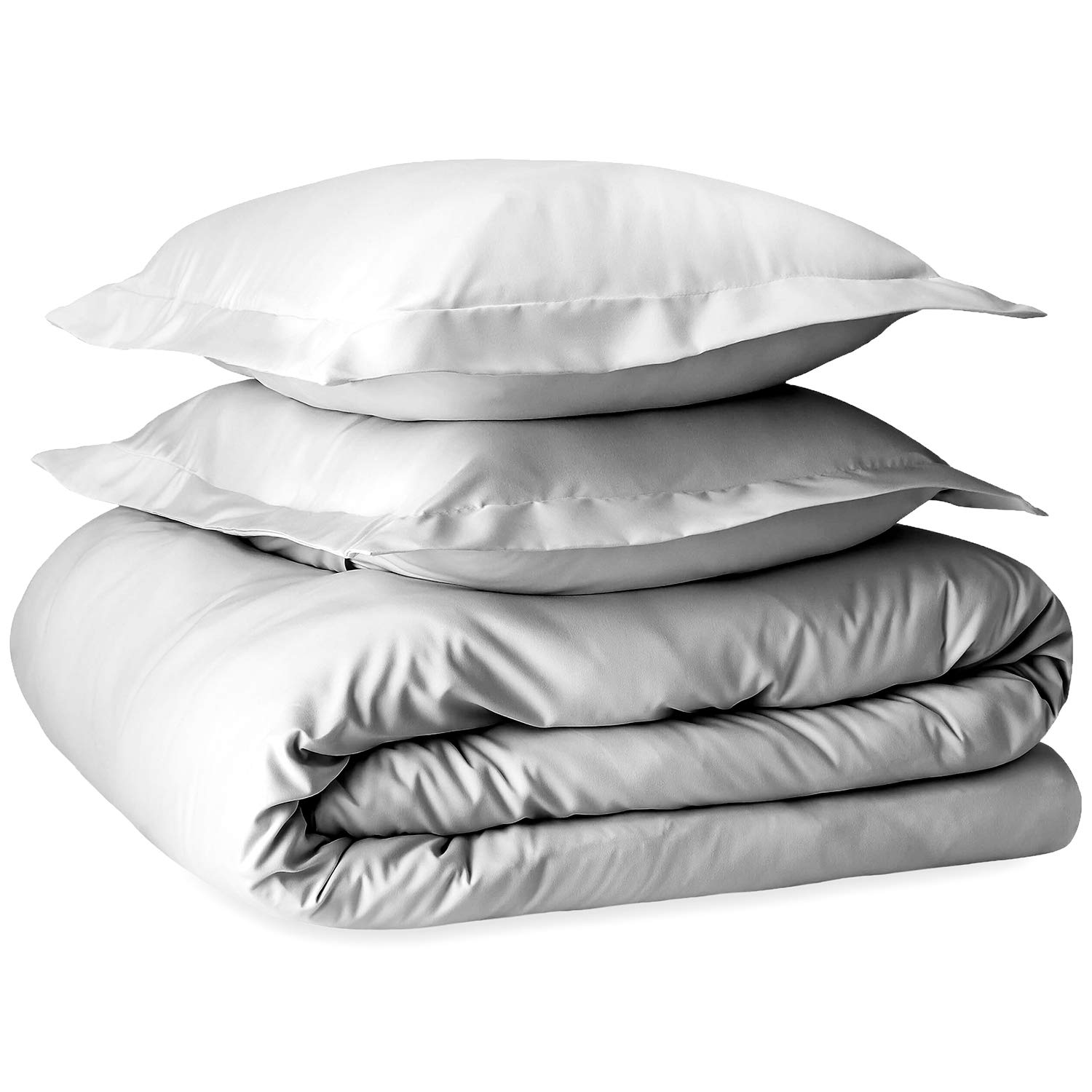 NISAKI Cotton Sateen Single-Duvet-Cover-Sets White, 100% Long Staple Cotton Quilt Cover Single, Soft Sateen Weave with 4 Corner Ties and Hidden Button Closure (100% Cotton White Single-Bedding Sets)