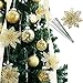 XmasExp 10 Pcs Christmas Tree Ornaments Glitzy Gold Poinsettia Bushes, Glitter Poinsettia Flowers Christmas Decorations