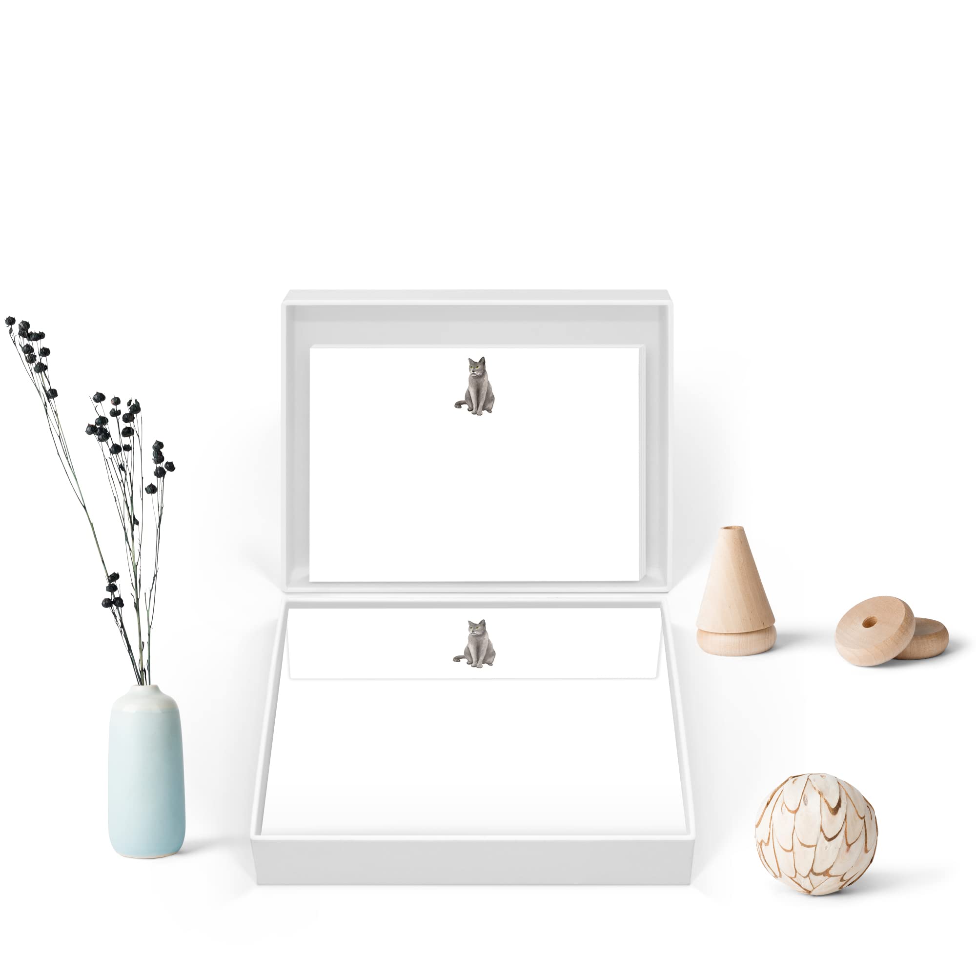 Me Loovely Grey Cat Flat Notecard and Envelopes Set A6 Size Greetings Card Blank Note Cards | Christmas Gifts (Pack of 20)