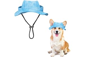 OTKARXUS Dog Sun Hat,1PC Adjustable Princess Dog Bucket Hat with Ear Holes,Round Brim Dogs Visor Cap Pet Fisherman Hat for Pupies Small Dogs Cat Outdoor Sport (Blue, Medium)