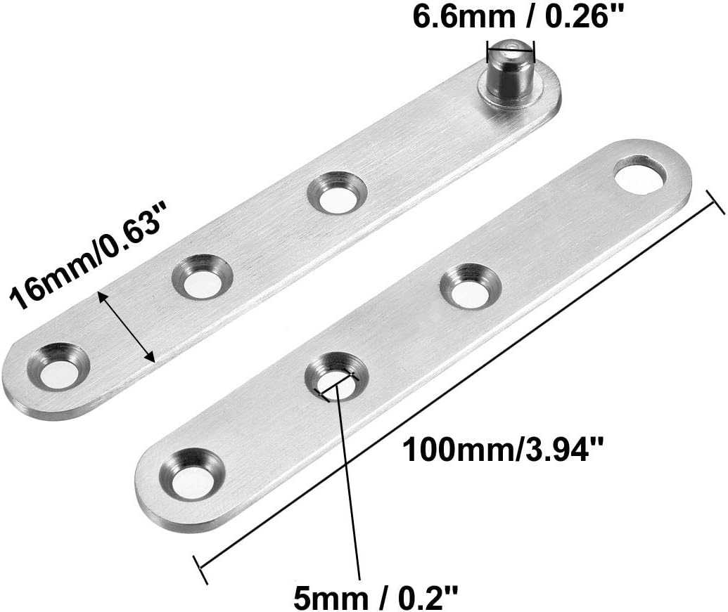 sourcing map 360 Degree Rotatable Door Pivot Hinge, 100mmx16mmx11mm Stainless Steel Window Door Fittings, Pack of 2 - Image 4
