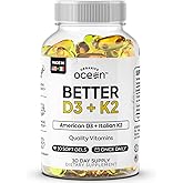 Organics Ocean Better D3 + K2-100% Organic VIT D3 and K2 Supplements with Maximum Bioavailability - Supports Bone Density, Calcium Balance, Immunity & Mood - 1-Pack, 30-Day Supply