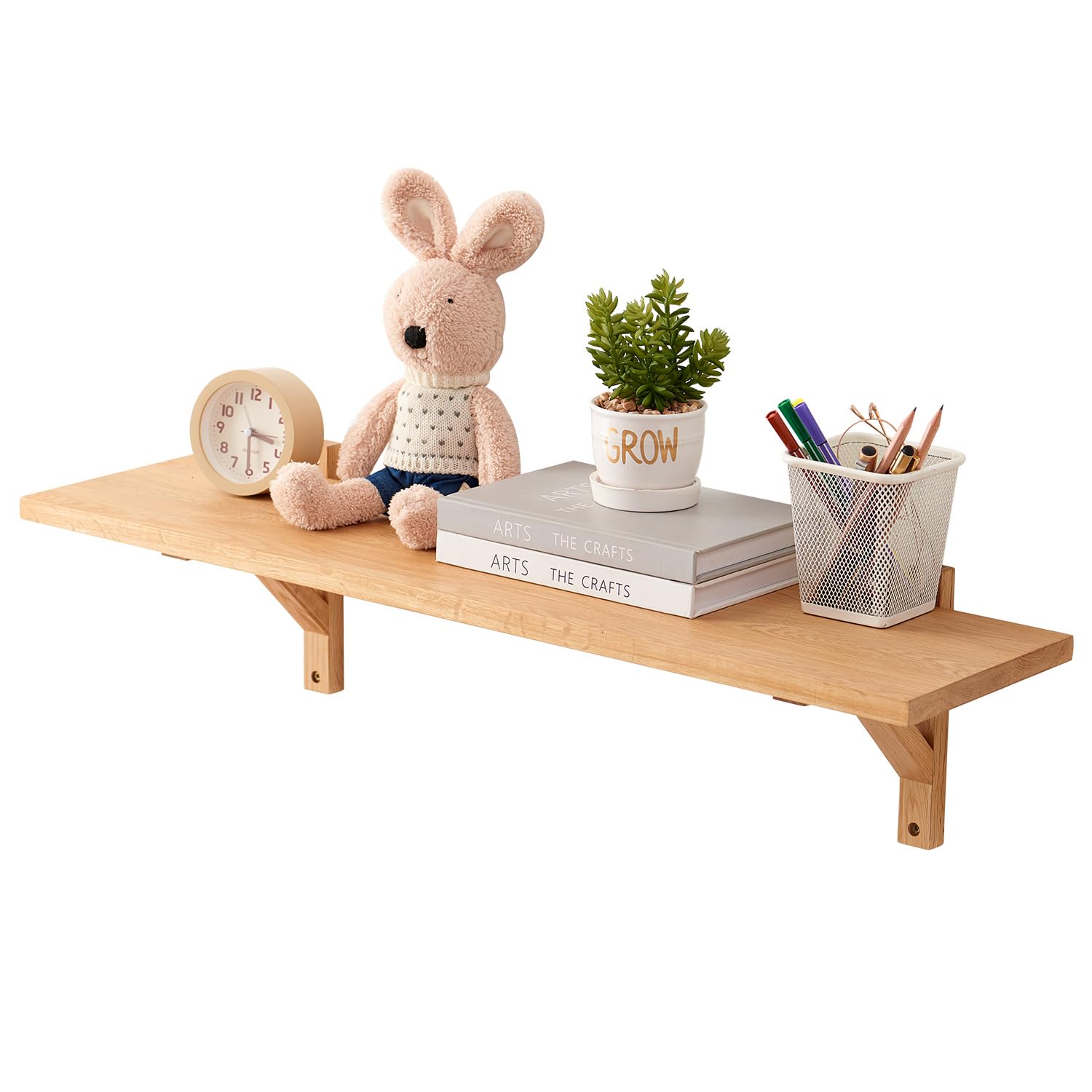 OAKERLAND Oak Floating Shelf Solid Wood Wall Ledge 80cm, Wooden Display Shelves Wall Mounted for Bedroom, Living Room, Kitchen, Office, Laundry