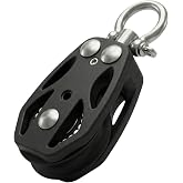 RiaYer 35mm Ball Bearing Single Pulley Block with Swivel Shackle, 1-Pack | T316 Stainless Steel &amp; PA66 Nylon, High-Load Low-Friction Rope Block for Sailboat, Kayak, Flagpole, Fits up to 3/8 in Lines