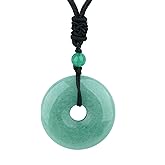 ASGIFT Lucky Coin Crystal Necklace 30mm Round Donut Natural Quartz Protection Pendant with Adjustable Rope Reiki Healing Crystal Stone Spiritual Necklaces for Men Women