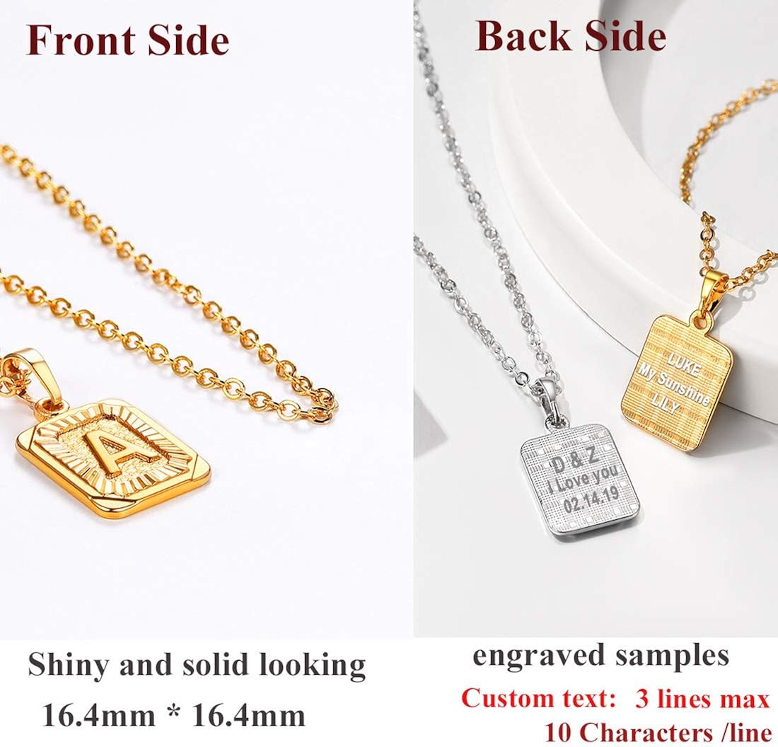 U7 Monogram Necklace Graduation Gift for Boys Girls 18K Gold Plated Square Script Initial Jewelry Letter E Pendant with Chain: Clothing